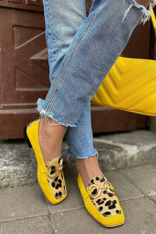 BELMONTE MILANO | YELLOW LOAFER WITH ANIMAL PRINT DETAIL