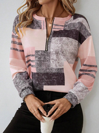 Mara – Graphic Print Sweater with Zipper