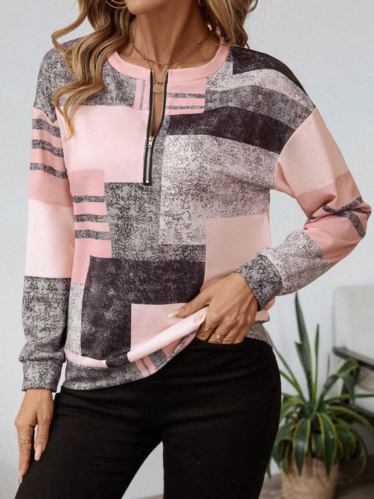 Mara – Graphic Print Sweater with Zipper