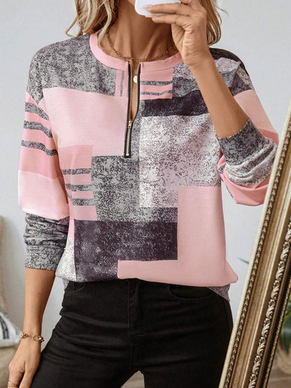 Mara – Graphic Print Sweater with Zipper