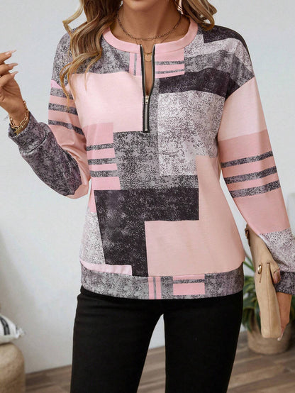 Mara – Graphic Print Sweater with Zipper