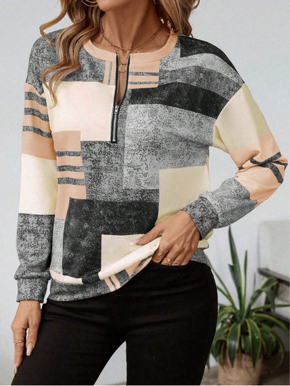 Mara – Graphic Print Sweater with Zipper