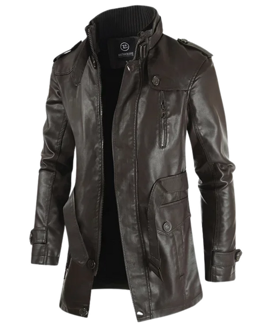 Elegant long leather biker jacket