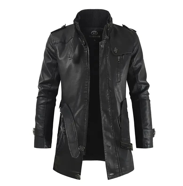 Elegant long leather biker jacket