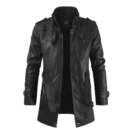 Elegant long leather biker jacket