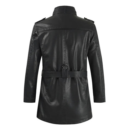Elegant long leather biker jacket
