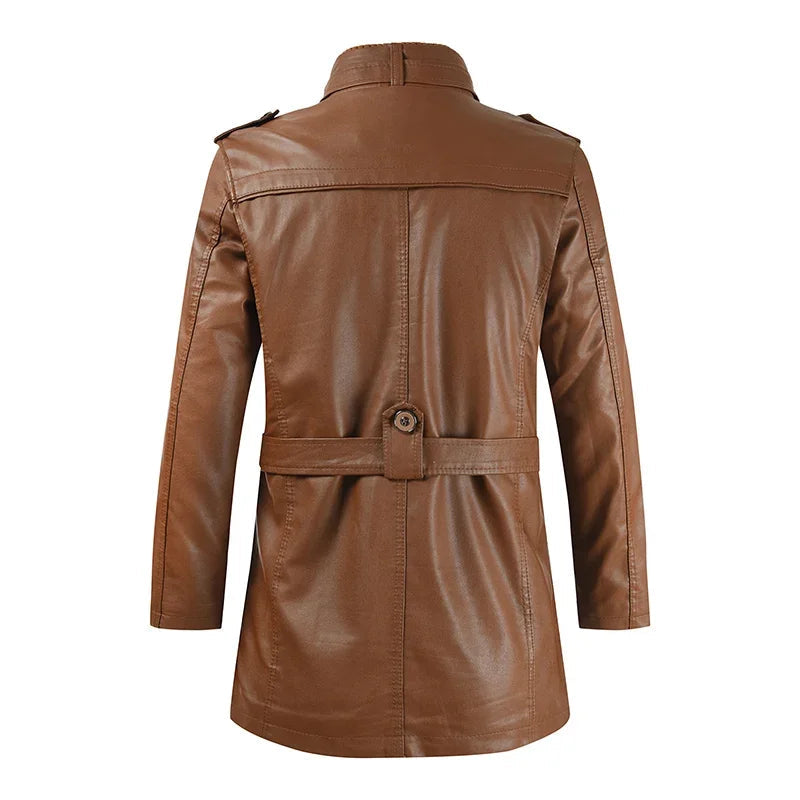 Elegant long leather biker jacket