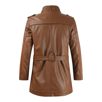 Elegant long leather biker jacket